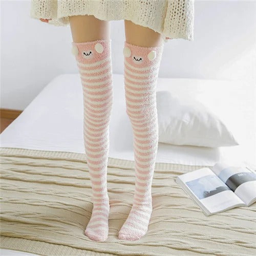Women Girls Knee Length Coral Fleece Warm Socks