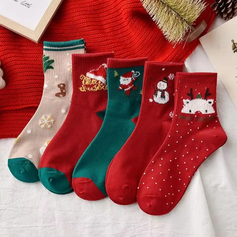 5pairs Cartoon Christmas Socks Gifts