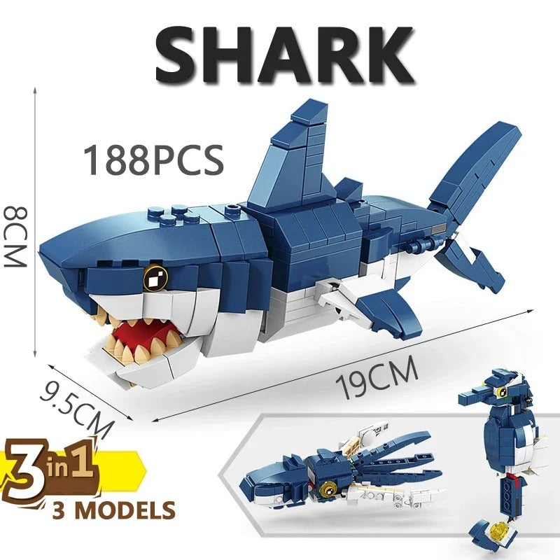3in1 Creative Series Marine Animal Mechanical swimming shark Building Blocks