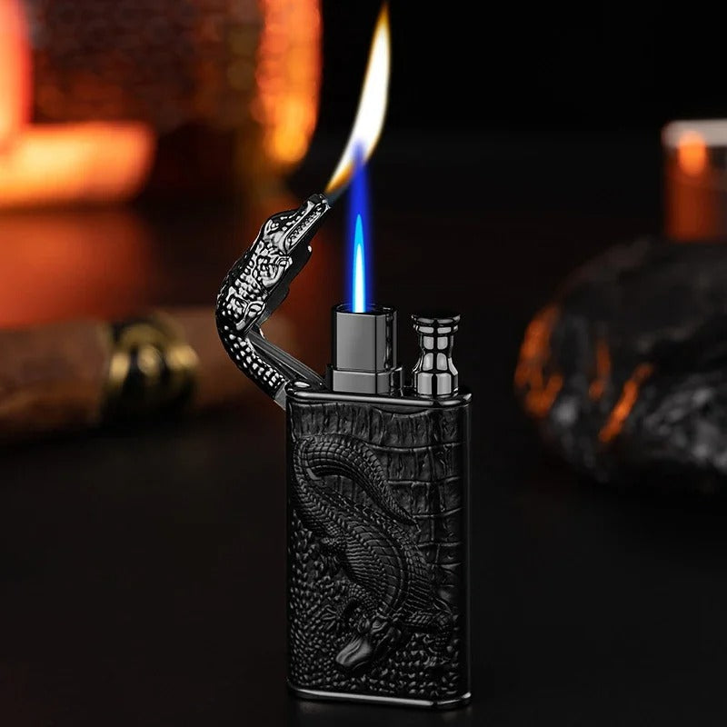 3D Relief Dragon Crocodile Double Fire Lighter Metal Windproof