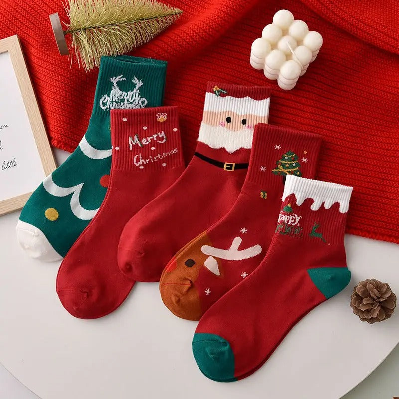 5pairs Cartoon Christmas Socks Gifts