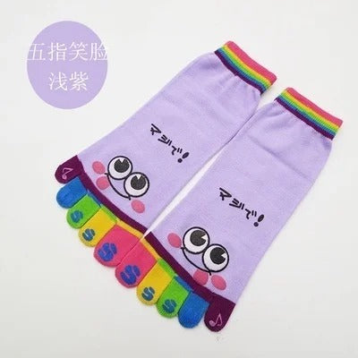 Five-toed Crew Finger Show Funny Short Cartoon Smiley Socks