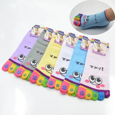 Five-toed Crew Finger Show Funny Short Cartoon Smiley Socks
