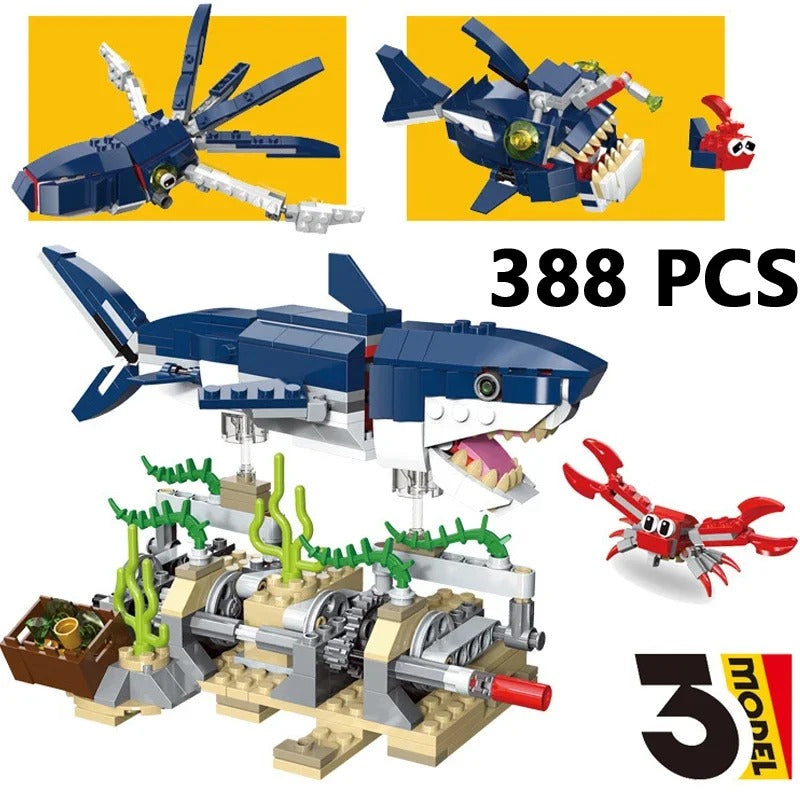 3in1 Creative Series Marine Animal Mechanical swimming shark Building Blocks
