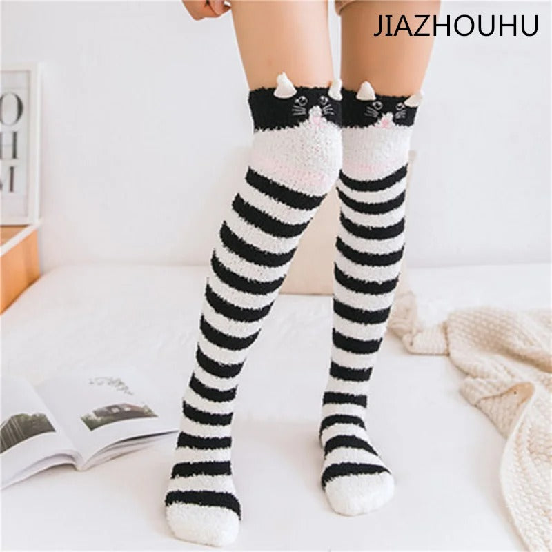 Women Girls Knee Length Coral Fleece Warm Socks