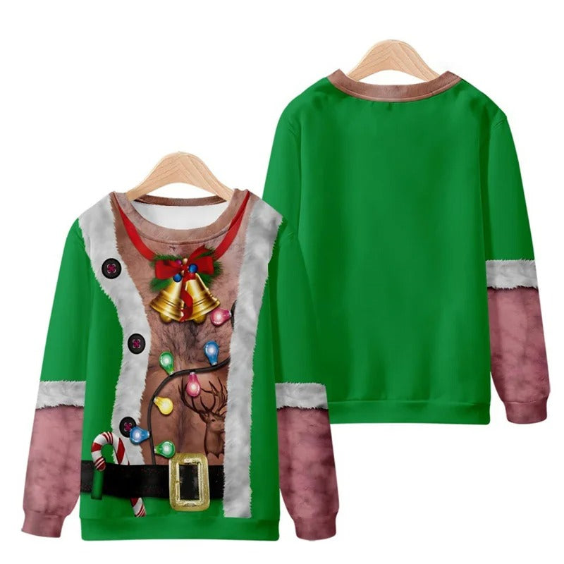Funny Ugly Christmas 3D Printed Pullover Loose Round Neck Long Sleeves Tops Sweatshirts