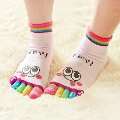 Five-toed Crew Finger Show Funny Short Cartoon Smiley Socks
