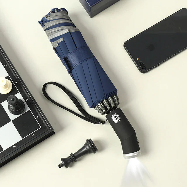 REFLECTIVE STRIPE REVERSE LED LIGHT AUTOMATIC UMBRELLA