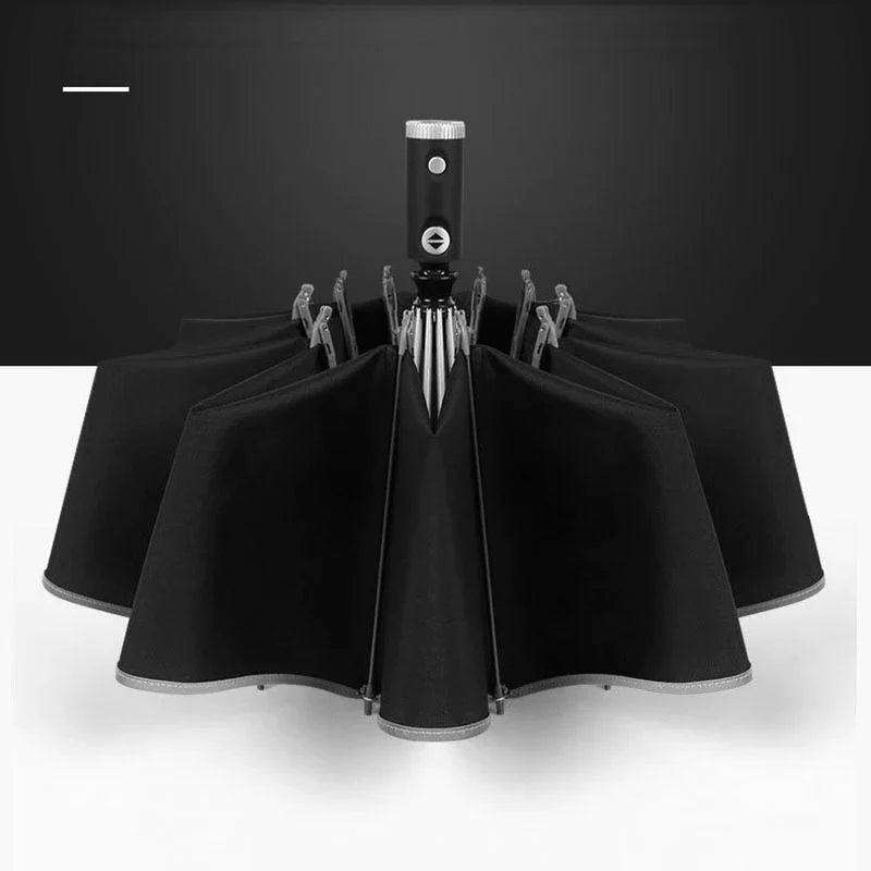REFLECTIVE STRIPE REVERSE LED LIGHT AUTOMATIC UMBRELLA