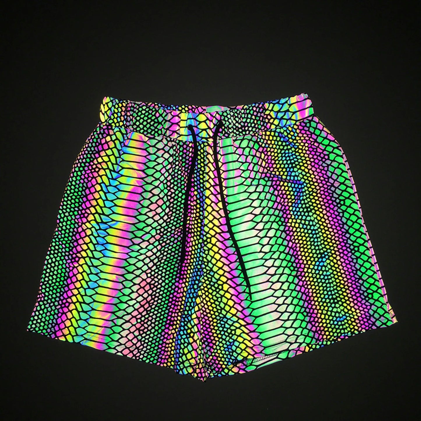 Men's Holographic Reflective Rainbow "Snake Pattern" Shorts