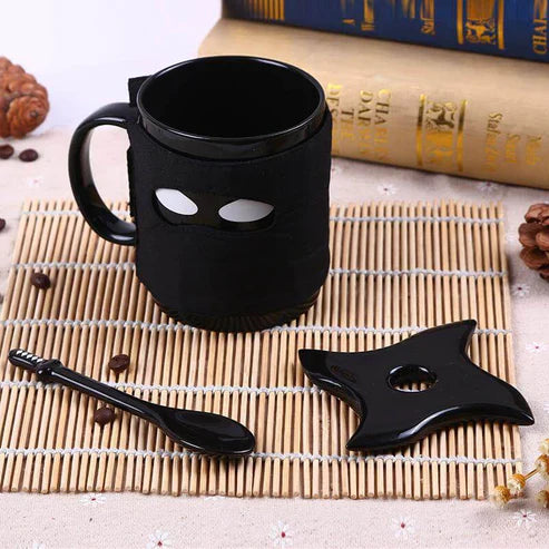 Creative Ninja Ceramic Mug with Mask Sword and Spoon