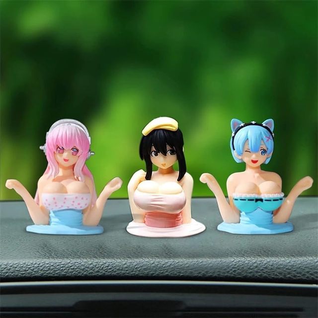 Kawaii Shaking Chest Ornaments Cute Shake Girl Car Dashboard Decorations