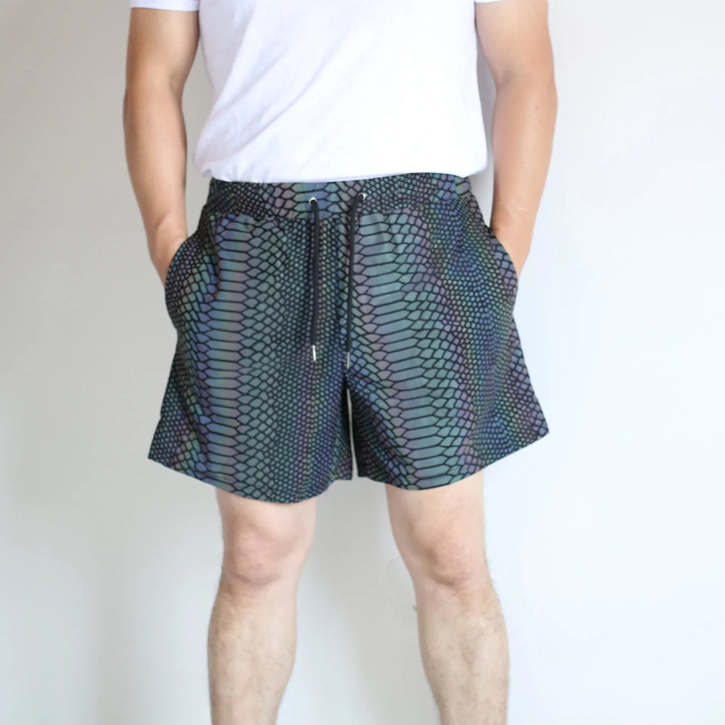 Men's Holographic Reflective Rainbow "Snake Pattern" Shorts