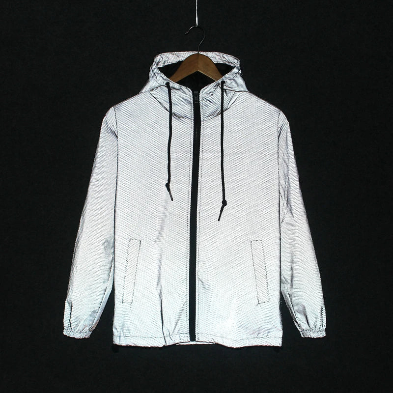 Leopard zebra reflective Night shining Hooded Windbreaker Jacket