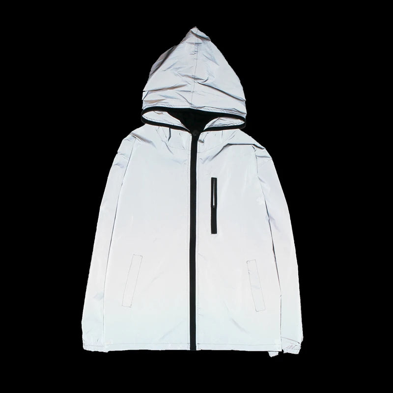 Leopard zebra reflective Night shining Hooded Windbreaker Jacket