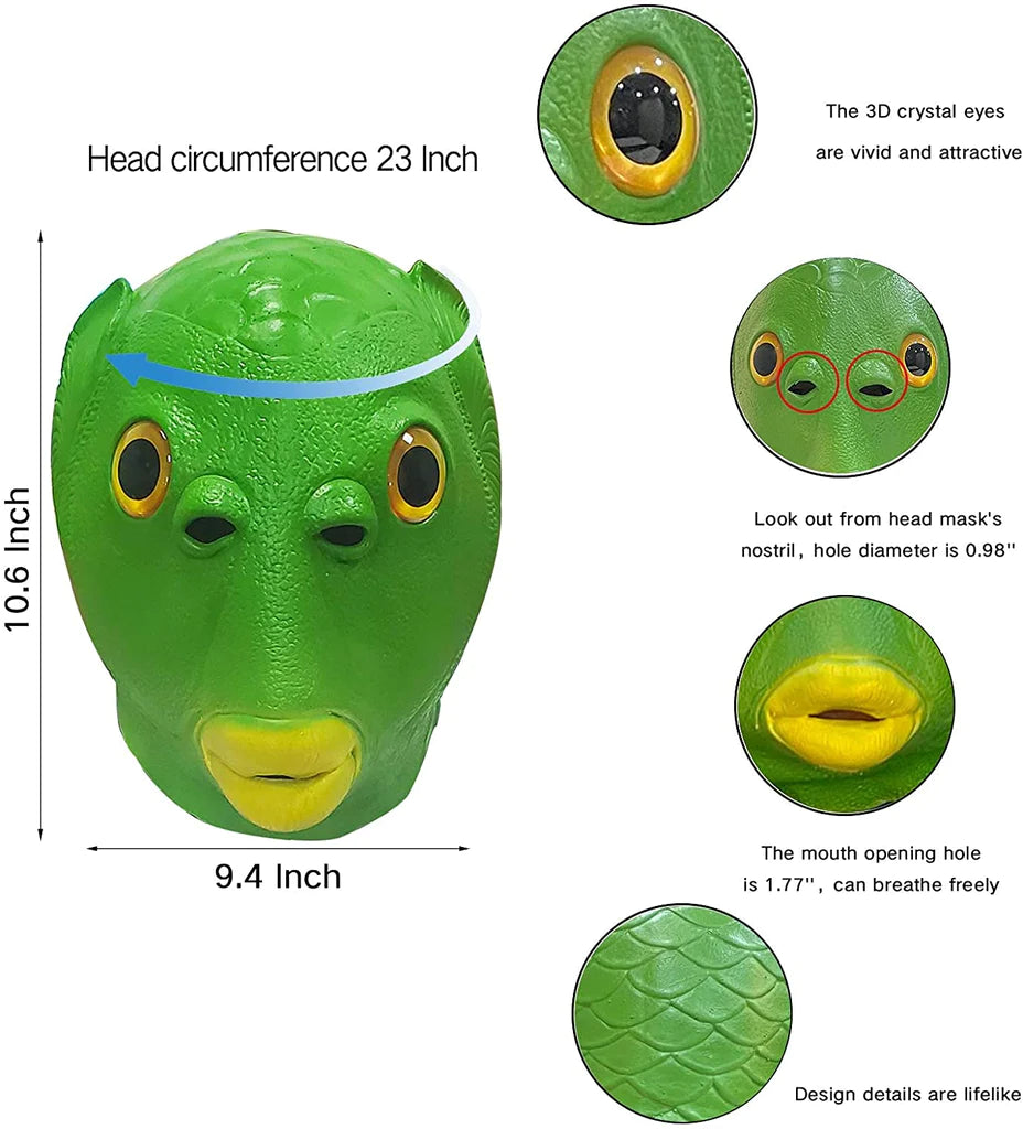 Green Funny Fish Head Masks