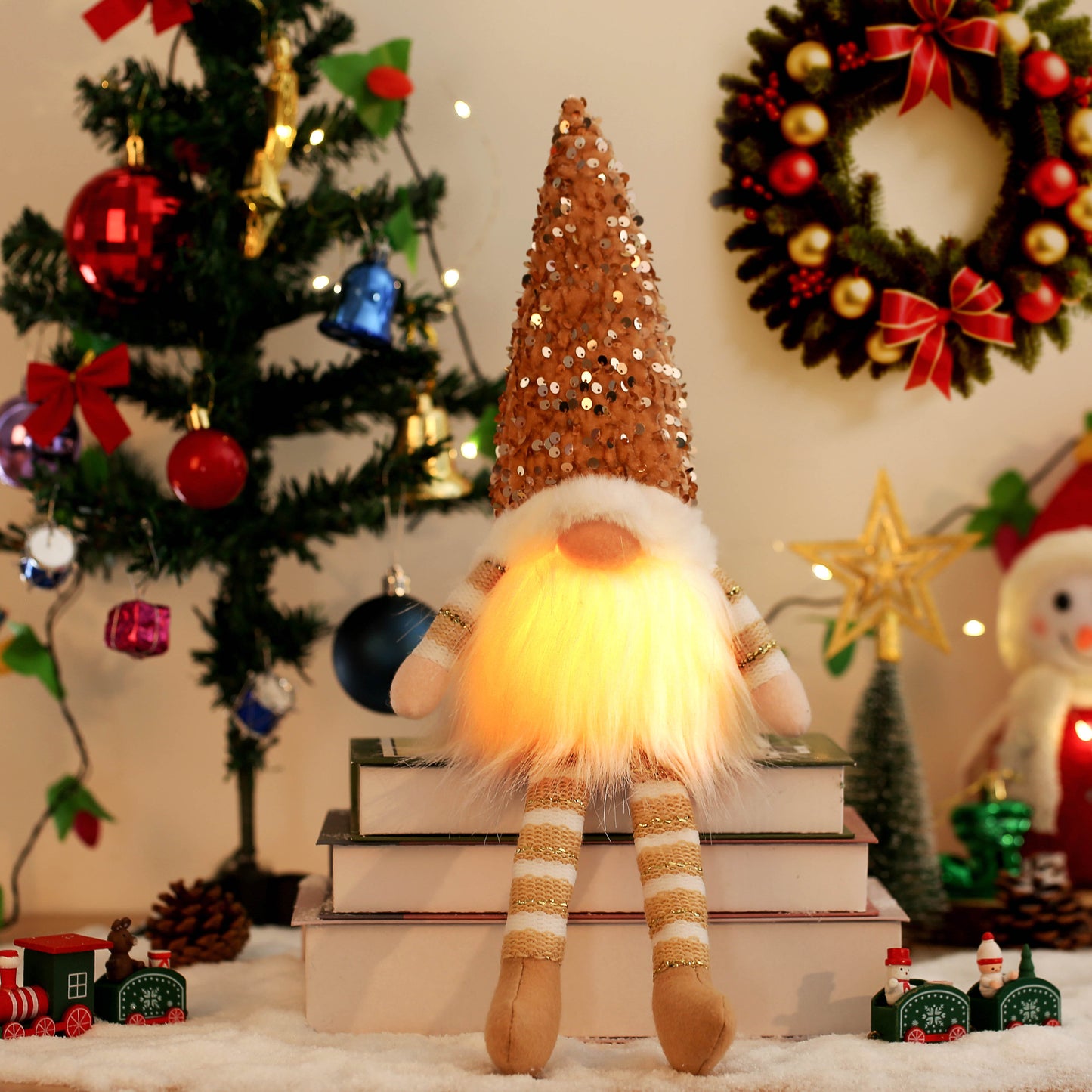 30cm Christmas Doll Elf Gnome with Led Light Christmas Decorations