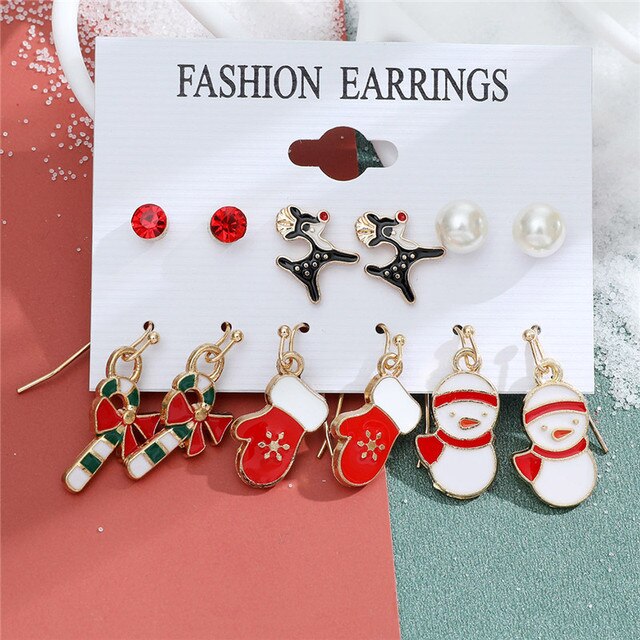 Christmas Drop Earrings Set for Women Santa Claus