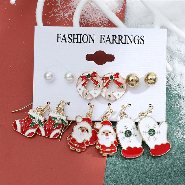 Christmas Drop Earrings Set for Women Santa Claus