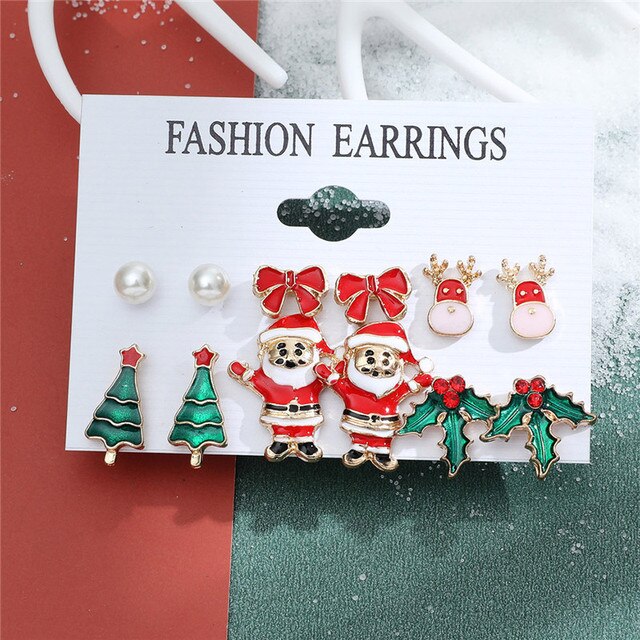 Christmas Drop Earrings Set for Women Santa Claus