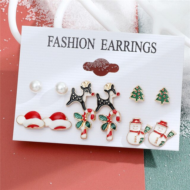 Christmas Drop Earrings Set for Women Santa Claus