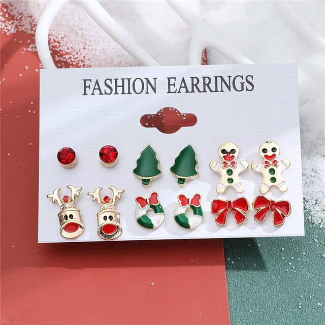 Christmas Drop Earrings Set for Women Santa Claus