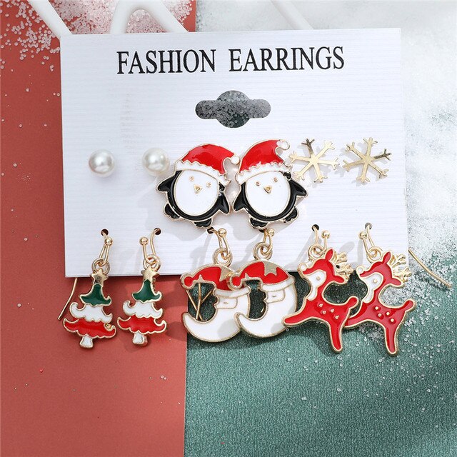 Christmas Drop Earrings Set for Women Santa Claus