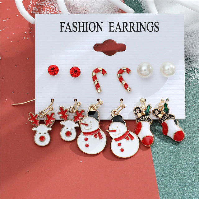 Christmas Drop Earrings Set for Women Santa Claus