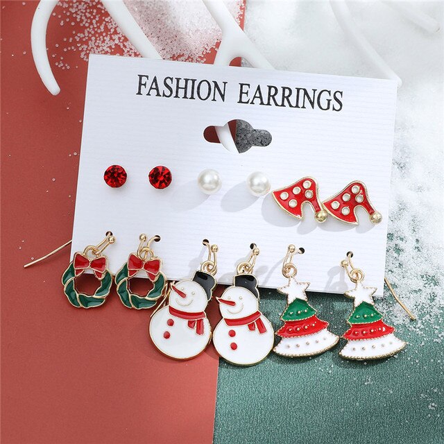 Christmas Drop Earrings Set for Women Santa Claus