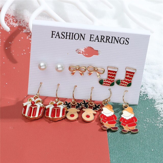 Christmas Drop Earrings Set for Women Santa Claus