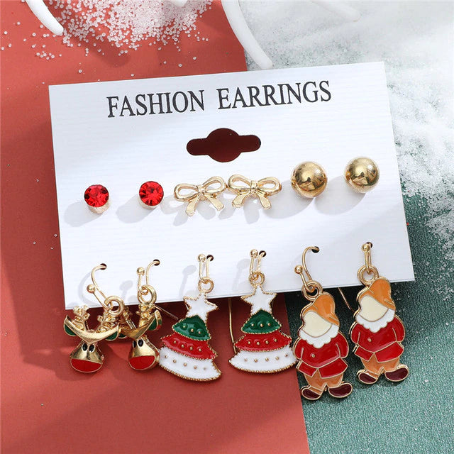 Christmas Drop Earrings Set for Women Santa Claus