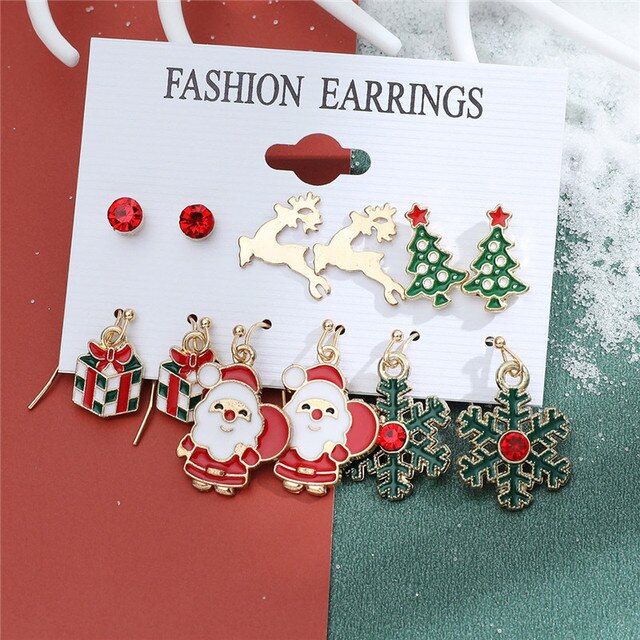 Christmas Drop Earrings Set for Women Santa Claus