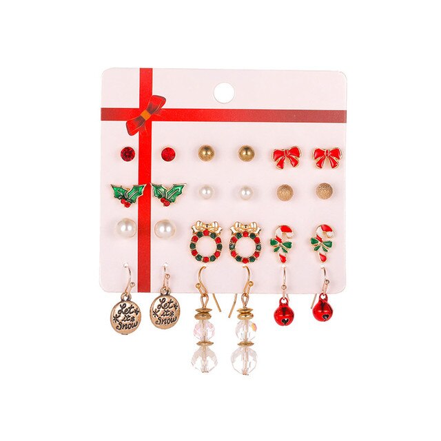 Christmas Drop Earrings Set for Women Santa Claus