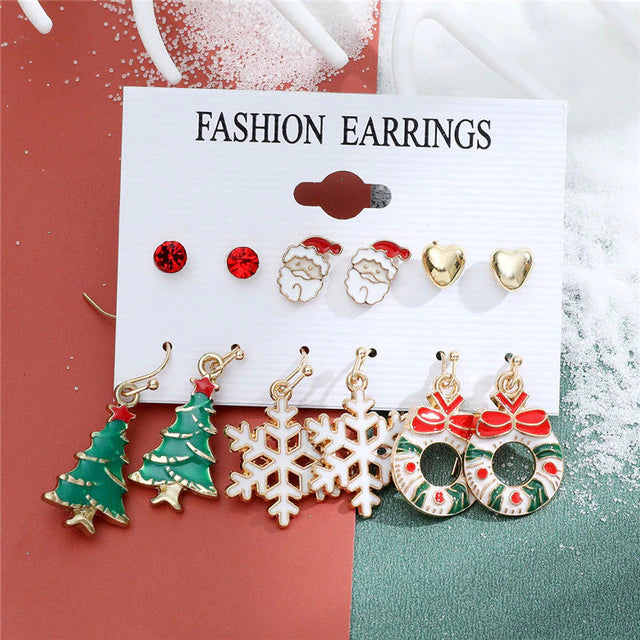 Christmas Drop Earrings Set for Women Santa Claus