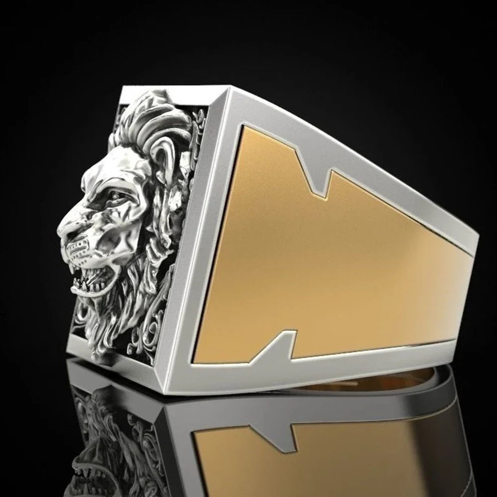 Fashion Punk Domineering Lion Head Men's Ring Creative Invisible Box Storage