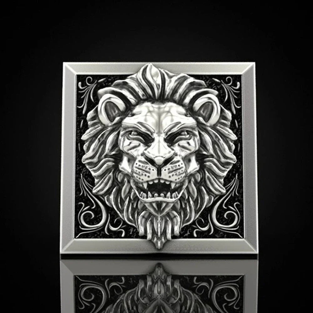 Fashion Punk Domineering Lion Head Men's Ring Creative Invisible Box Storage