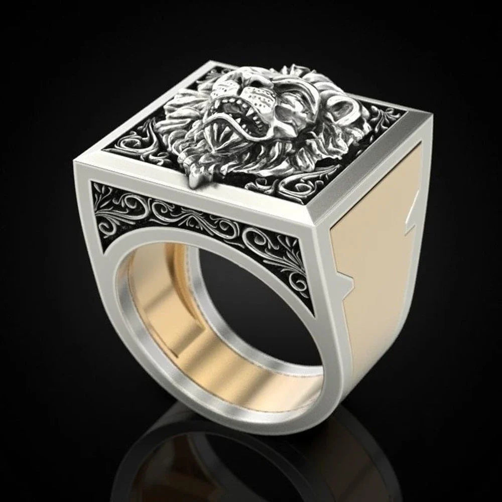 Fashion Punk Domineering Lion Head Men's Ring Creative Invisible Box Storage