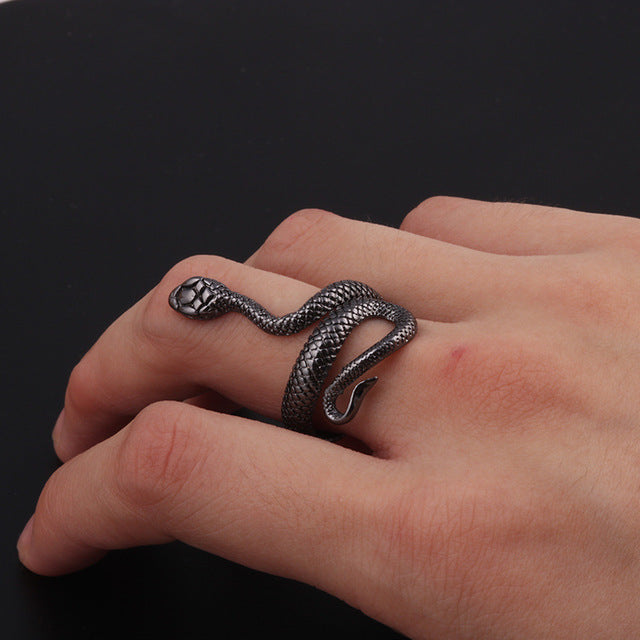 Gothic Rhinestones Open Snake Ring Adjustable