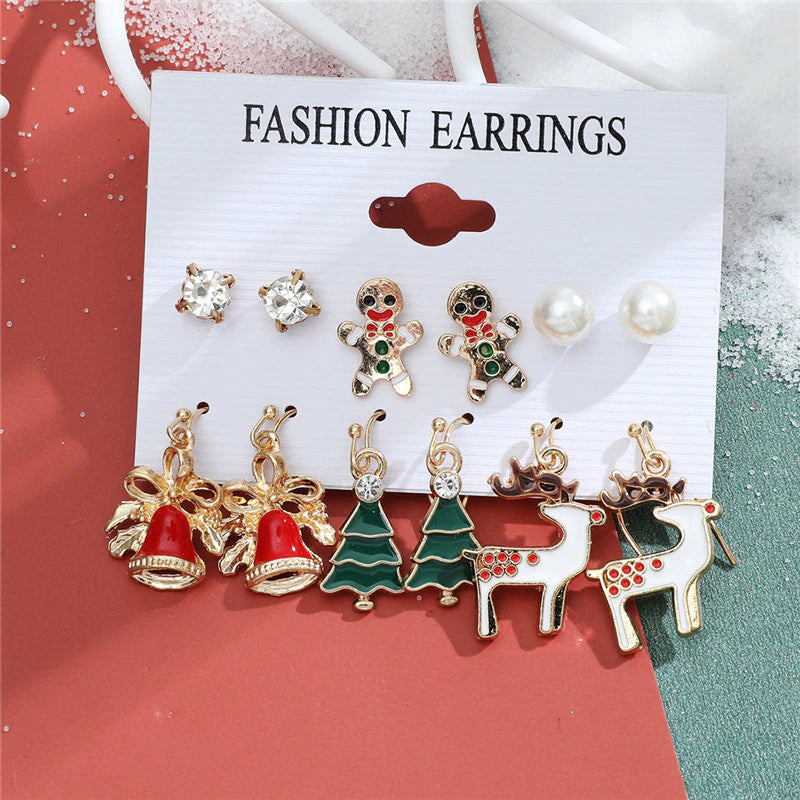 Christmas Drop Earrings Set for Women Santa Claus