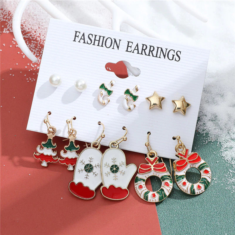 Christmas Drop Earrings Set for Women Santa Claus