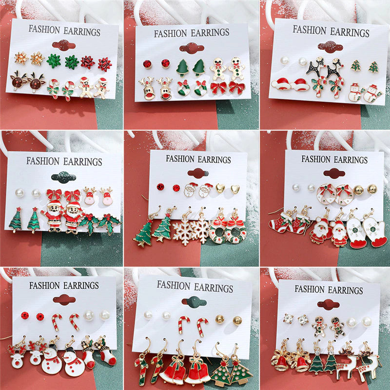 Christmas Drop Earrings Set for Women Santa Claus