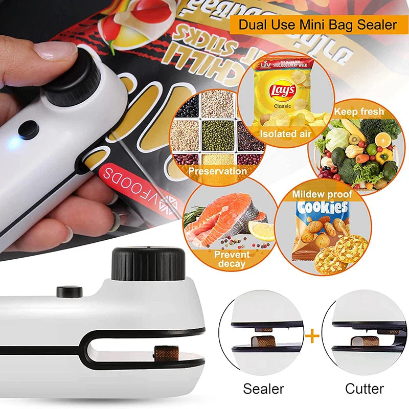 Mini Bag Sealer 2 in 1 USB Rechargeable Heat Sealer and Cutter