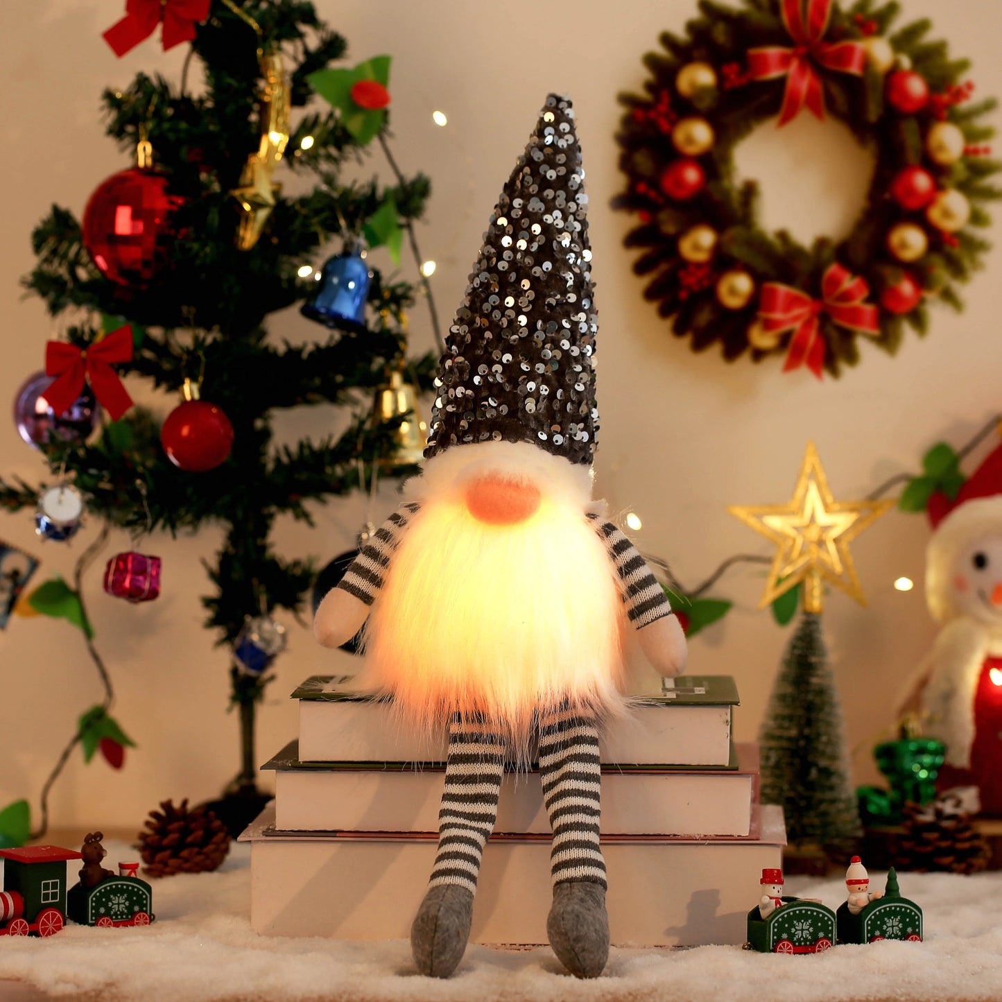 30cm Christmas Doll Elf Gnome with Led Light Christmas Decorations