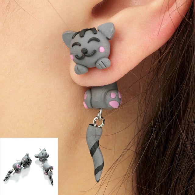 Cat Women Polymer Clay Stud Earrings jewellery,3D animal Handmade earrings