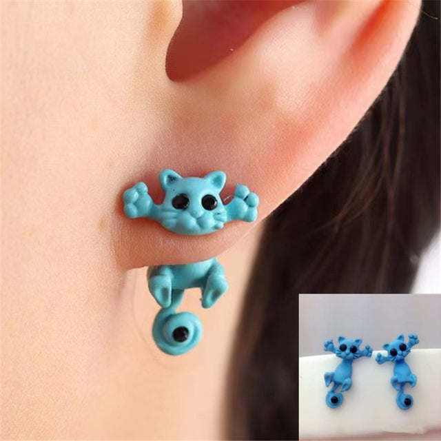 Cat Women Polymer Clay Stud Earrings jewellery,3D animal Handmade earrings