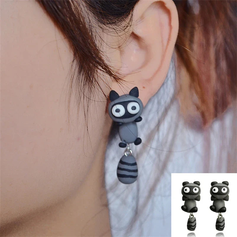 Cat Women Polymer Clay Stud Earrings jewellery,3D animal Handmade earrings