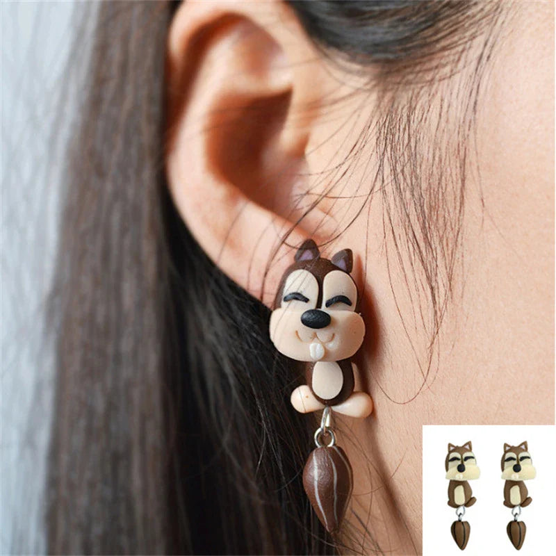 Cat Women Polymer Clay Stud Earrings jewellery,3D animal Handmade earrings