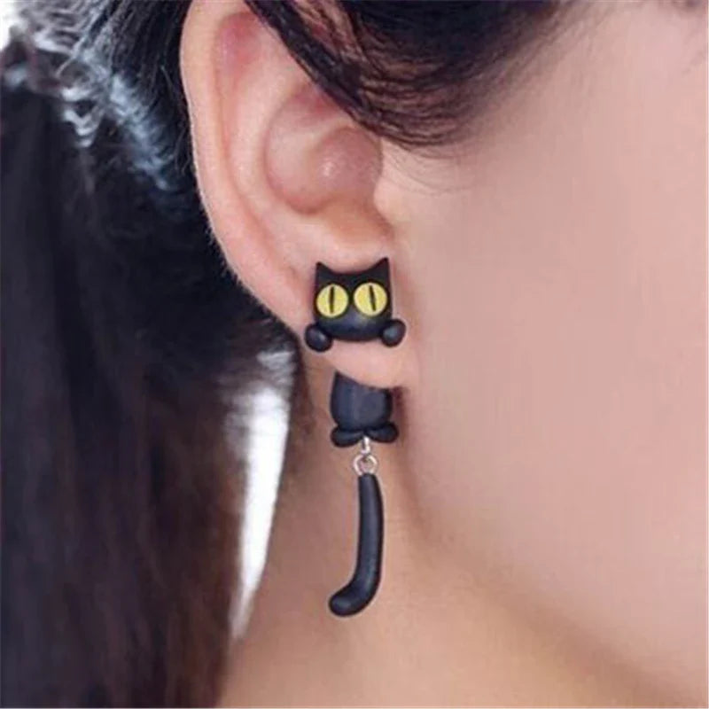 Cat Women Polymer Clay Stud Earrings jewellery,3D animal Handmade earrings