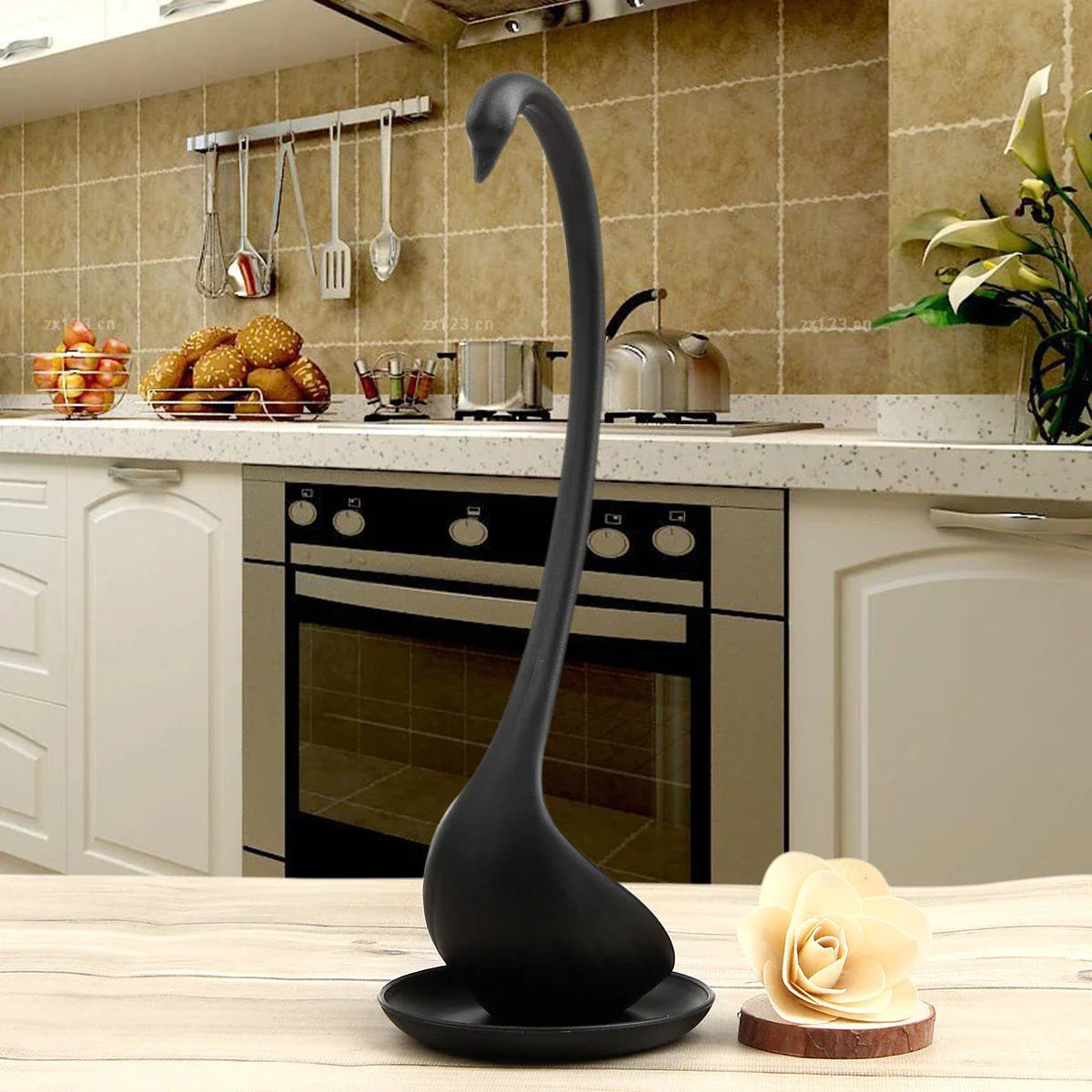 Swan Shaped Soup Ladle White/Black Design Special