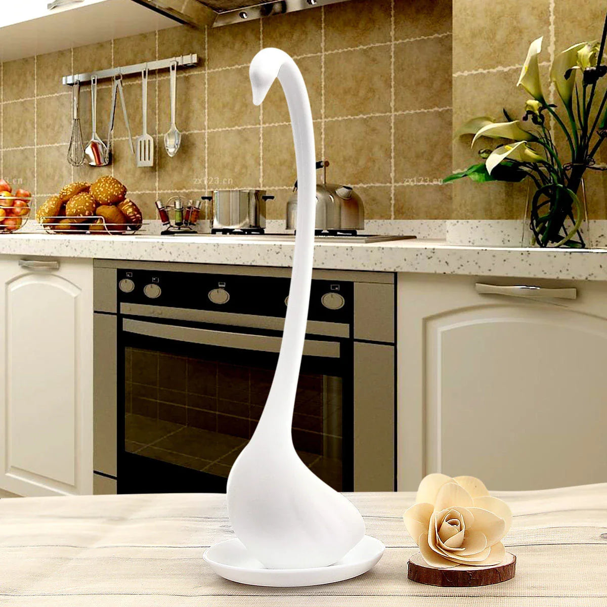 Swan Shaped Soup Ladle White/Black Design Special